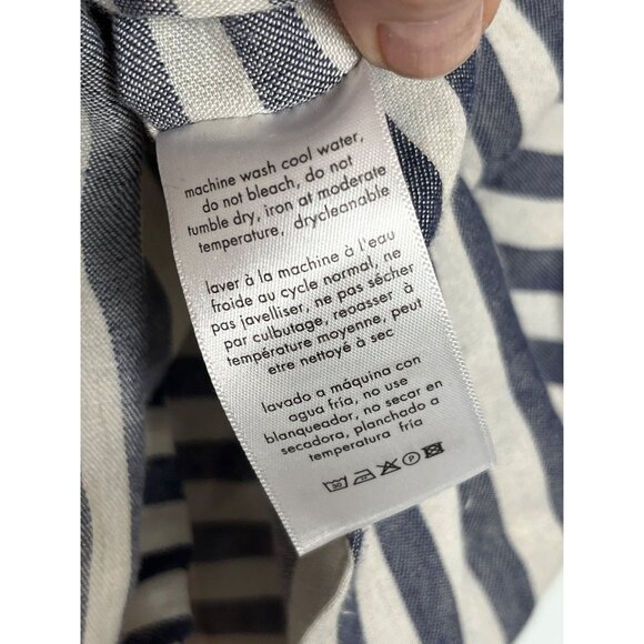 Onia Linen Blend Button Down High Low Hem Gray White Shirt Size Large - Picture 8 of 10